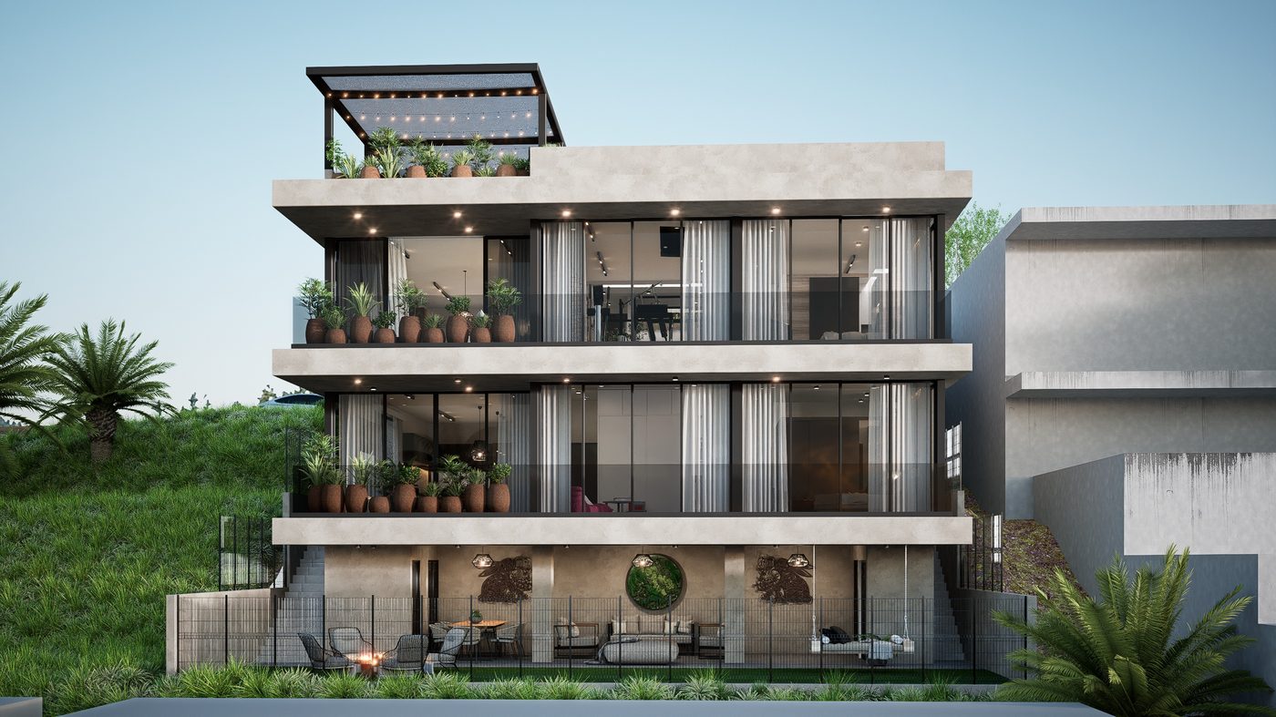 Residencia Costa — fachada posterior con terrazas