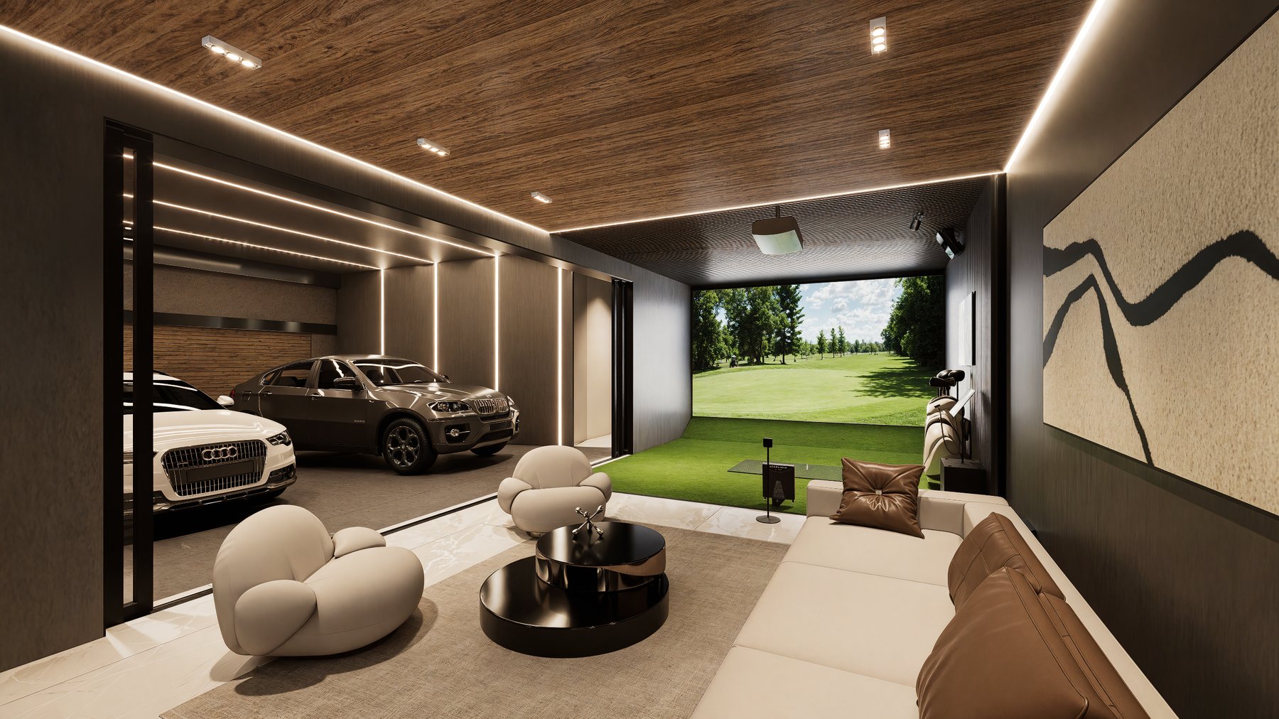 Residencia Cumbres — lounge con simulador de golf
