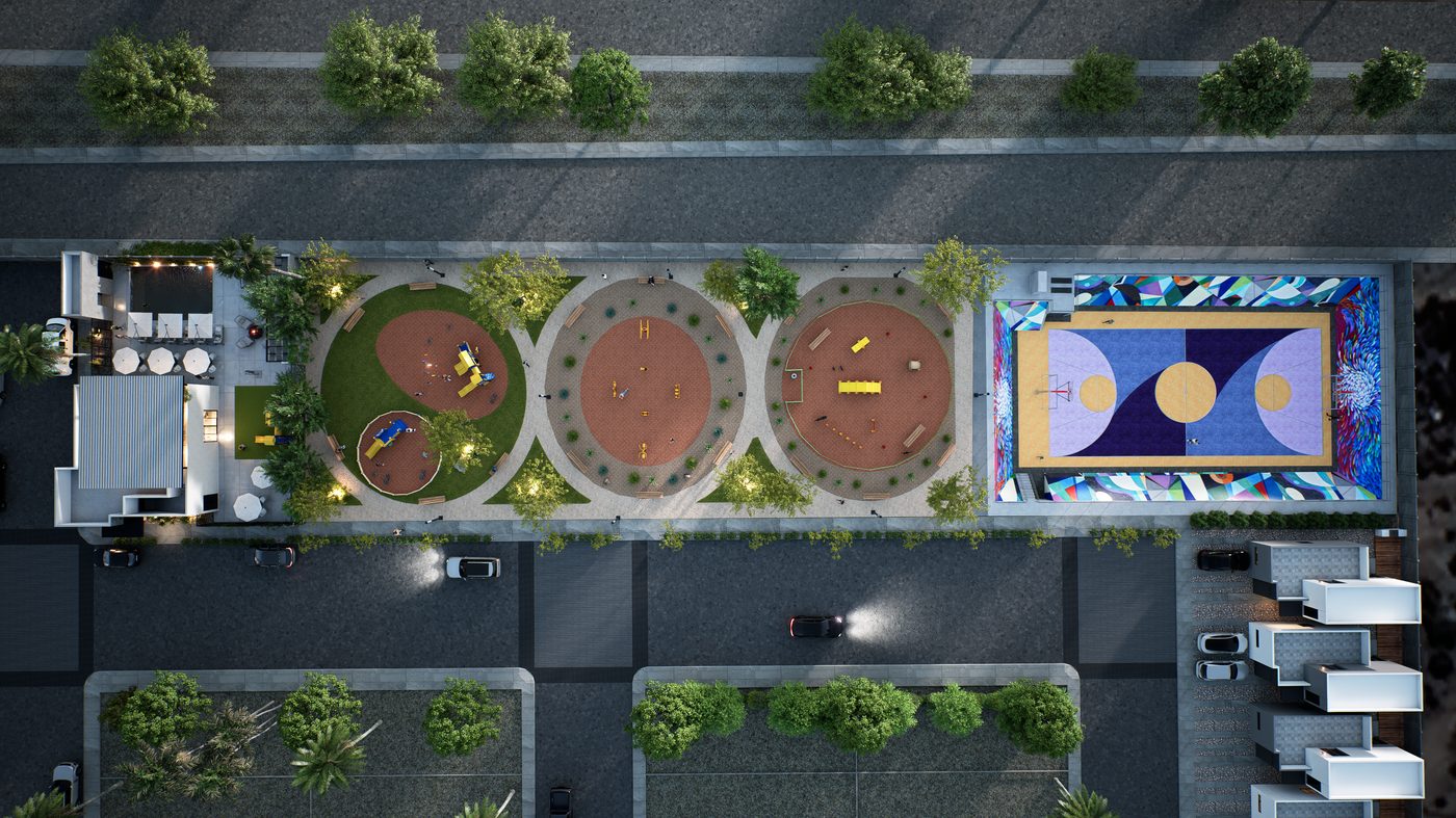 Parque, cancha deportiva y área infantil Grand Boulevard