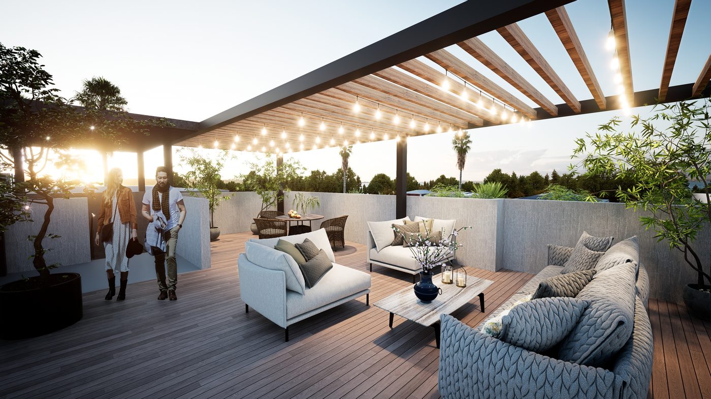 Hamburgo Residence — rooftop al atardecer