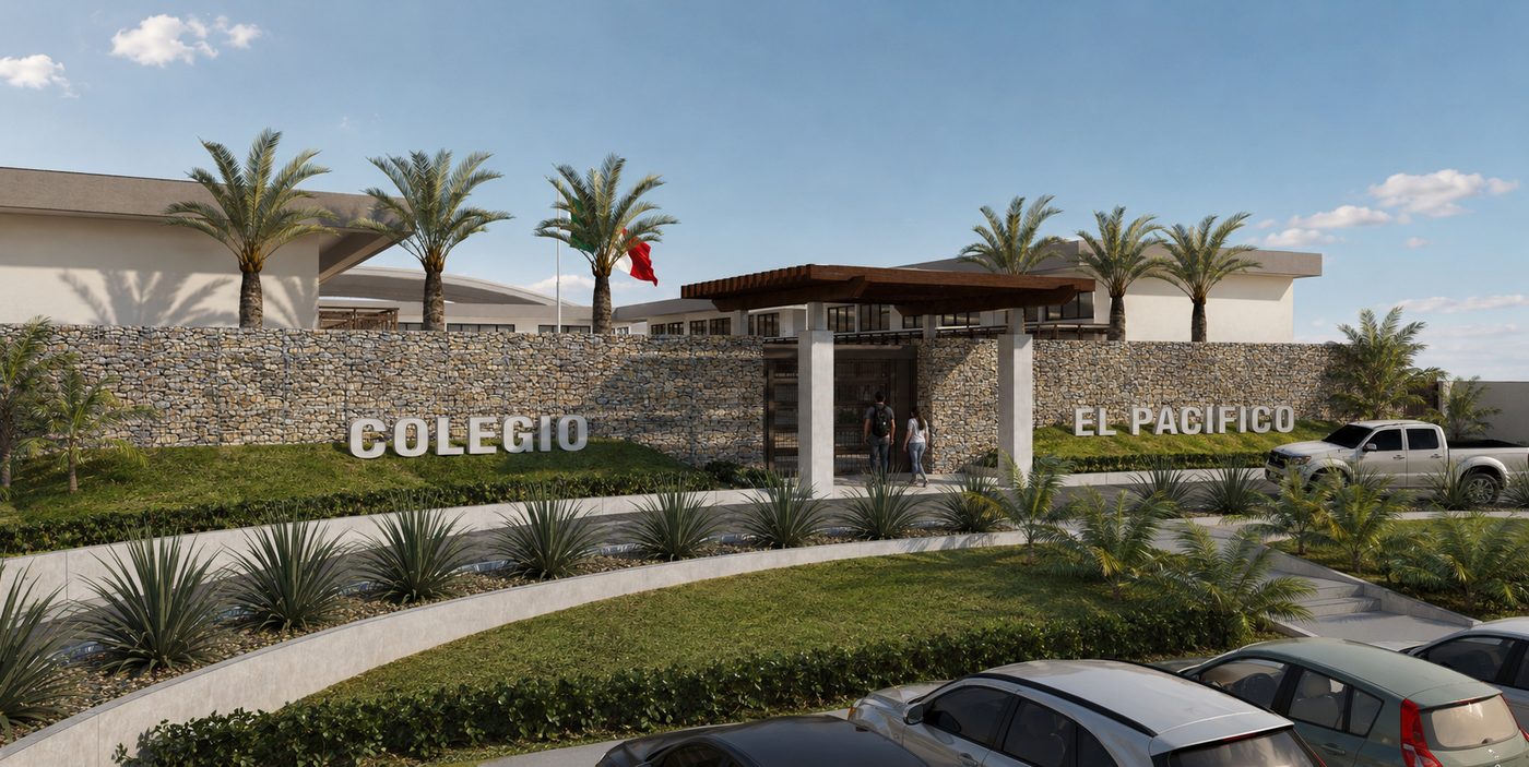 Colegio El Pacífico — fachada principal con acceso
