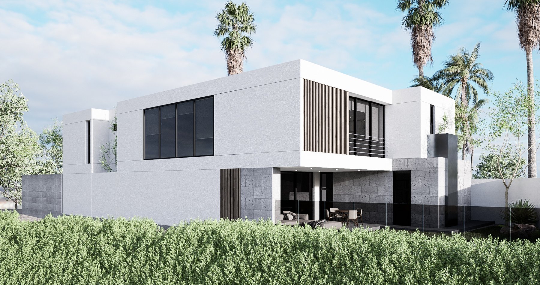 Residencia PR — fachada posterior, vista lateral
