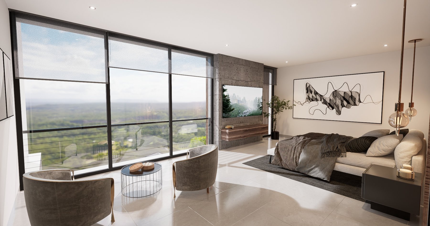 Residencia PR — recámara principal con vista panorámica