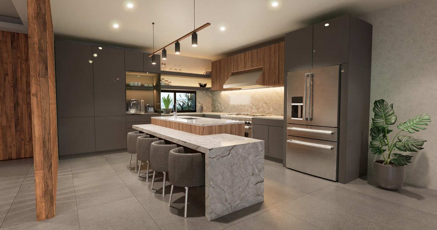 Residencia VM 2034 — cocina con isla de mármol